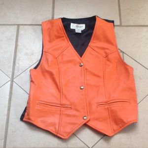 CEDARS Orange Leather Vest.   Sz S